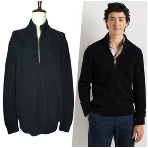 Quince | Men | Australian Black Merino Wool Half Zip Ribbed Knit Sweater | XXL